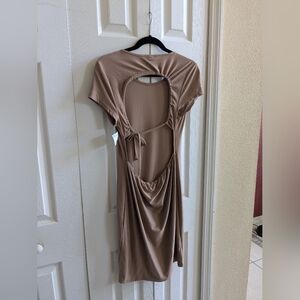 Derek Heart Taupe Backless Tie-Detail Dress